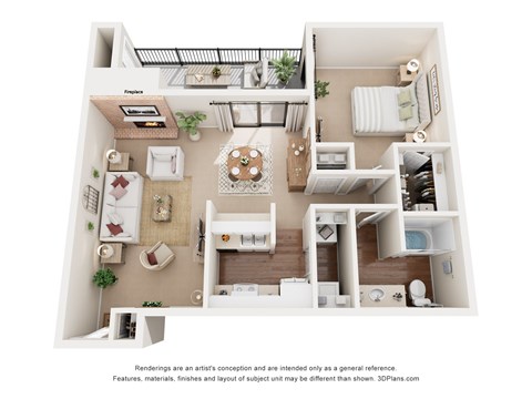 Floor plan for 1 bed, 1 bath, 737 sqft